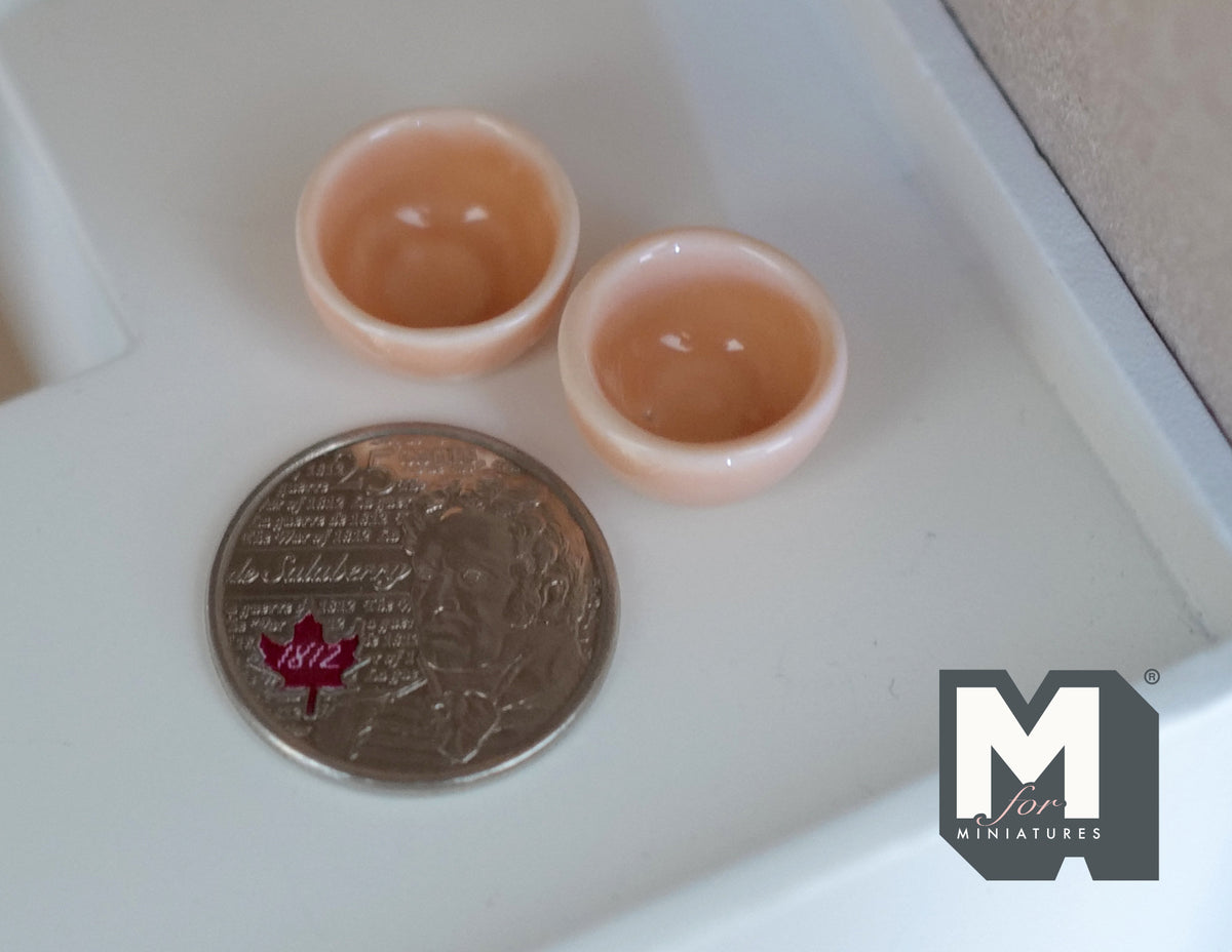 1:12 Scale Miniature Ceramic Bowls, Set of 2, 5/8 inch dia., DIY Dollhouse Supply (small) (peach)