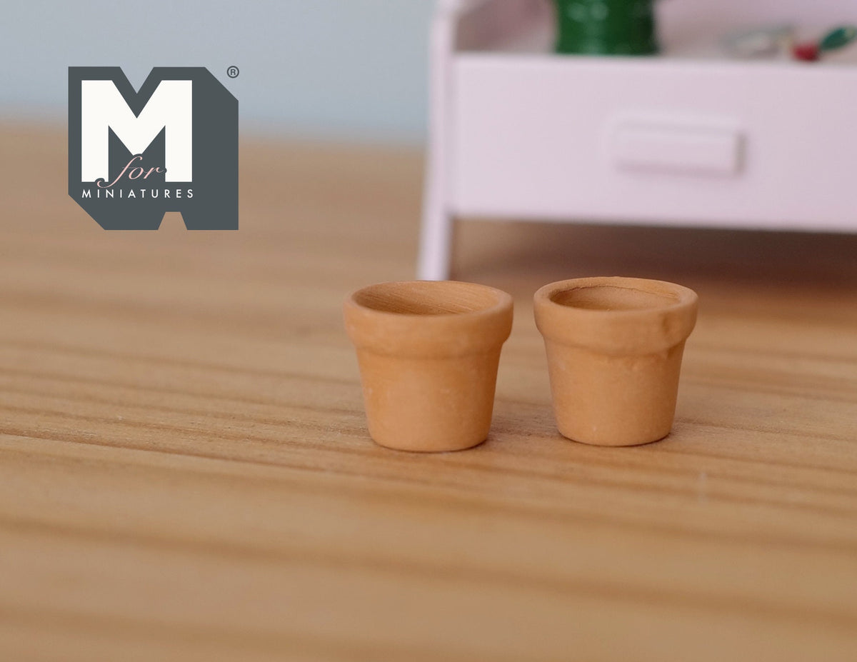 1:12 Scale Miniature Clay Flower Pots, Set of 2, 1/2 inch tall, DIY Dollhouse Supply (terracotta)