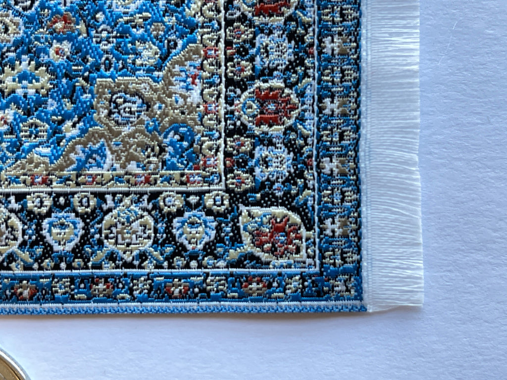 1:12 Scale Miniature Area Rug with Medallion, Floral Border and Fringe, 5-1/8 inch long, DIY Dollhouse Supply (navy blue)