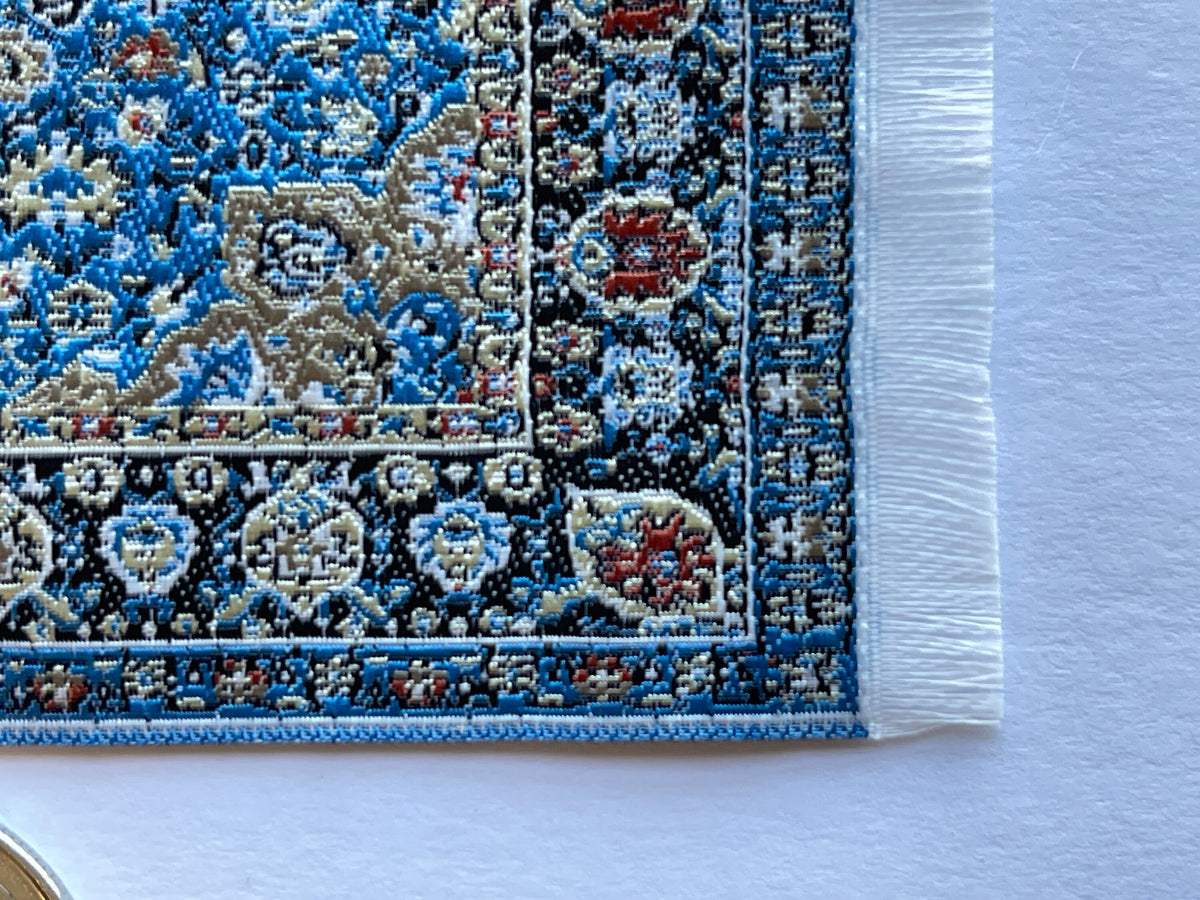 1:12 Scale Miniature Area Rug with Medallion, Floral Border and Fringe, 5-1/8 inch long, DIY Dollhouse Supply (navy blue)