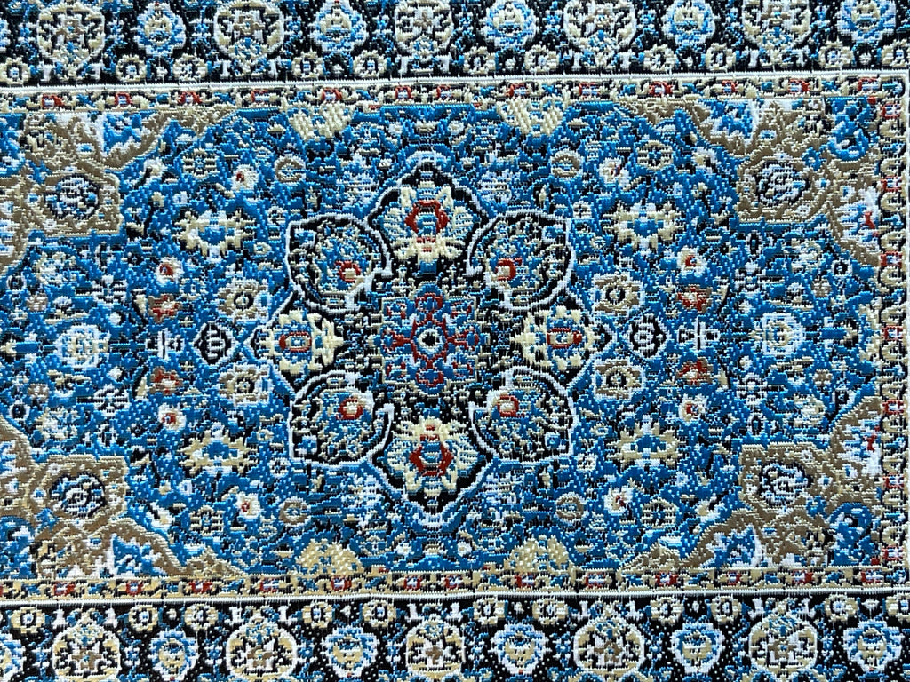 1:12 Scale Miniature Area Rug with Medallion, Floral Border and Fringe, 5-1/8 inch long, DIY Dollhouse Supply (navy blue)