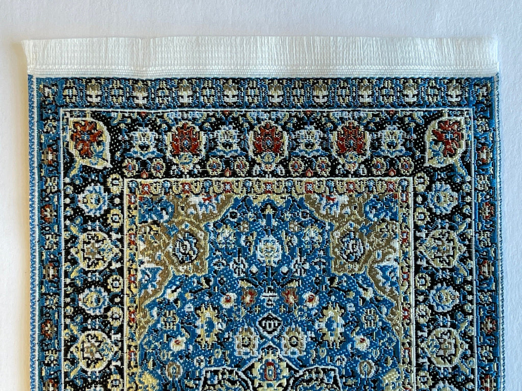 1:12 Scale Miniature Area Rug with Medallion, Floral Border and Fringe, 5-1/8 inch long, DIY Dollhouse Supply (navy blue)