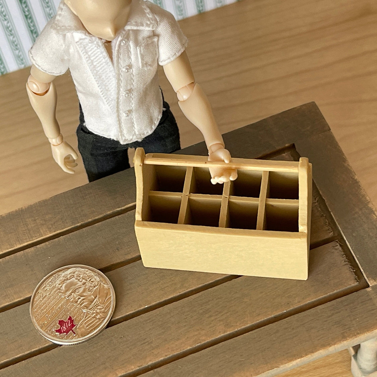 1:12 Miniature Wooden Garden Toolbox , Garden Tool Box ,  Tool Caddy , Carry Caddy - F075