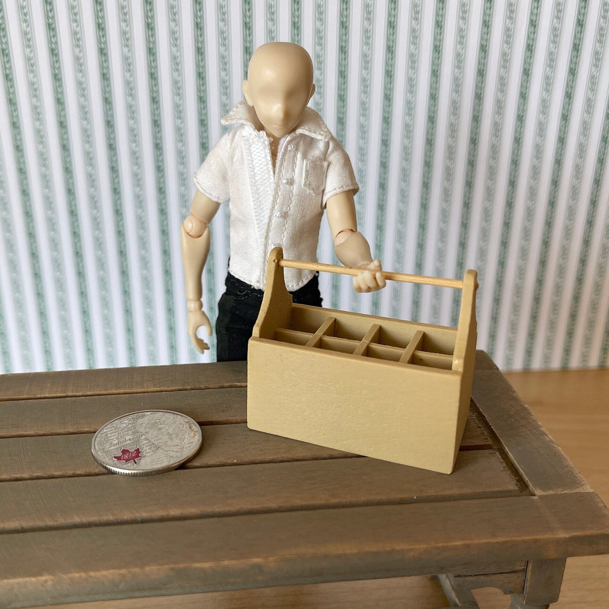 1:12 Miniature Wooden Garden Toolbox , Garden Tool Box ,  Tool Caddy , Carry Caddy - F075