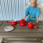 1:12 Scale Miniature Cooking Pots with Floral Decoration, Set of 3, 3/4 inch tall, DIY Dollhouse Supply (wood) (red)