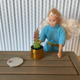 1:12 Miniature Cactus in Round Metal Pot Dollhouse Supplies Garden Flowers and Leaves (Tall) - B057