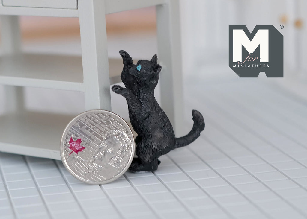 1:12 Scale Miniature Black Cat Figure, Standing on Hind Legs, 1-9/16 inch tall, DIY Dollhouse Supply