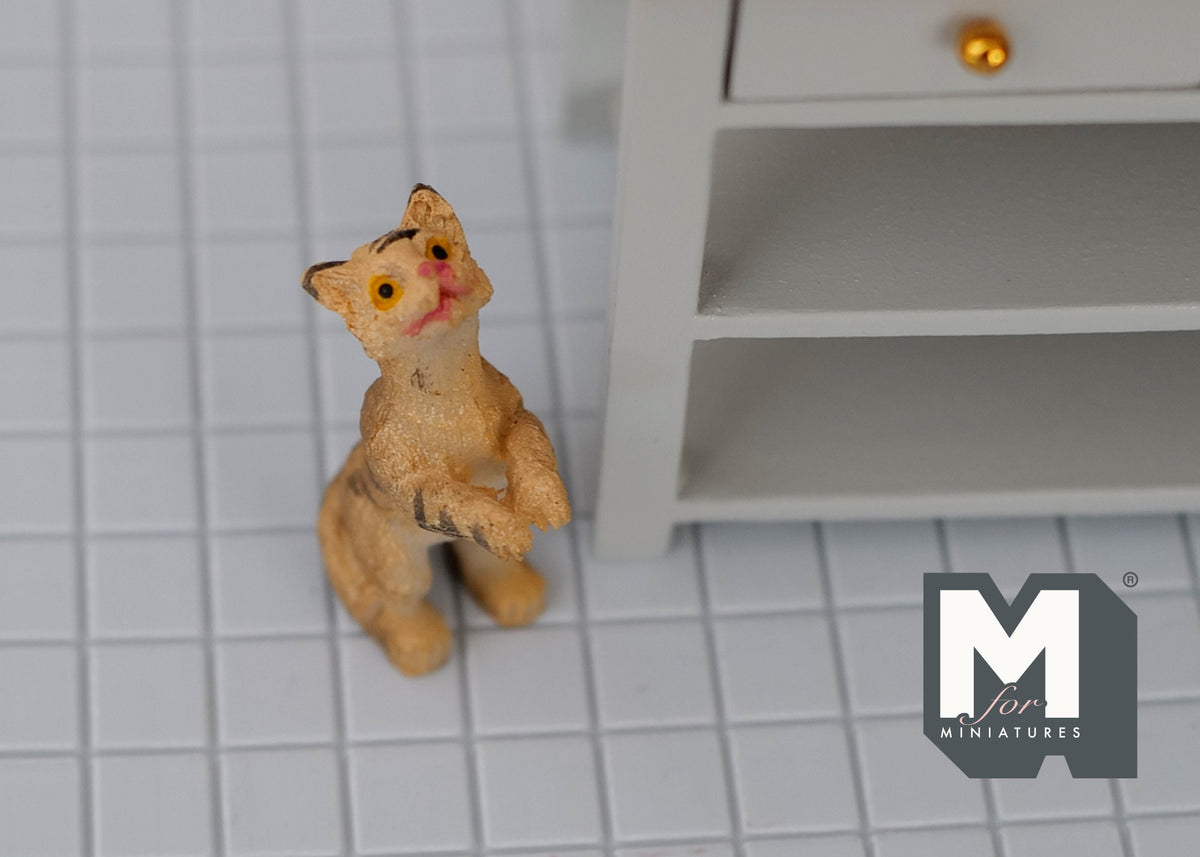1:12 Scale Miniature Resin Begging Cat, Standing on Hind Legs, 1-5/8 inch tall, DIY Dollhouse Supply (tan)