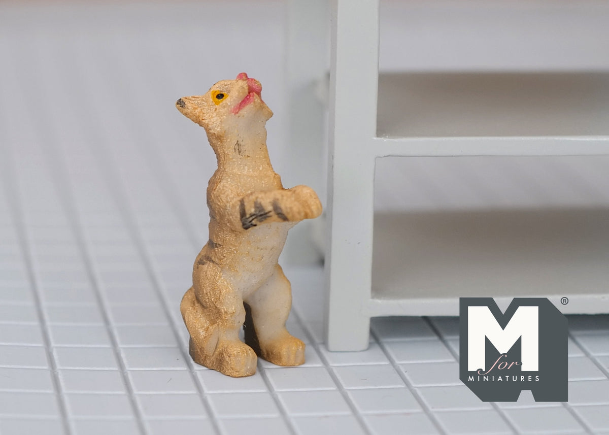 1:12 Scale Miniature Resin Begging Cat, Standing on Hind Legs, 1-5/8 inch tall, DIY Dollhouse Supply (tan)