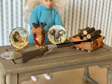 1:12 Dollhouse Supplies Miniature Decoration Set of 5 , Fire Logs and Crate , Hunting Rifle, Deer Head, Animal Plate, Elephant Plate - F044
