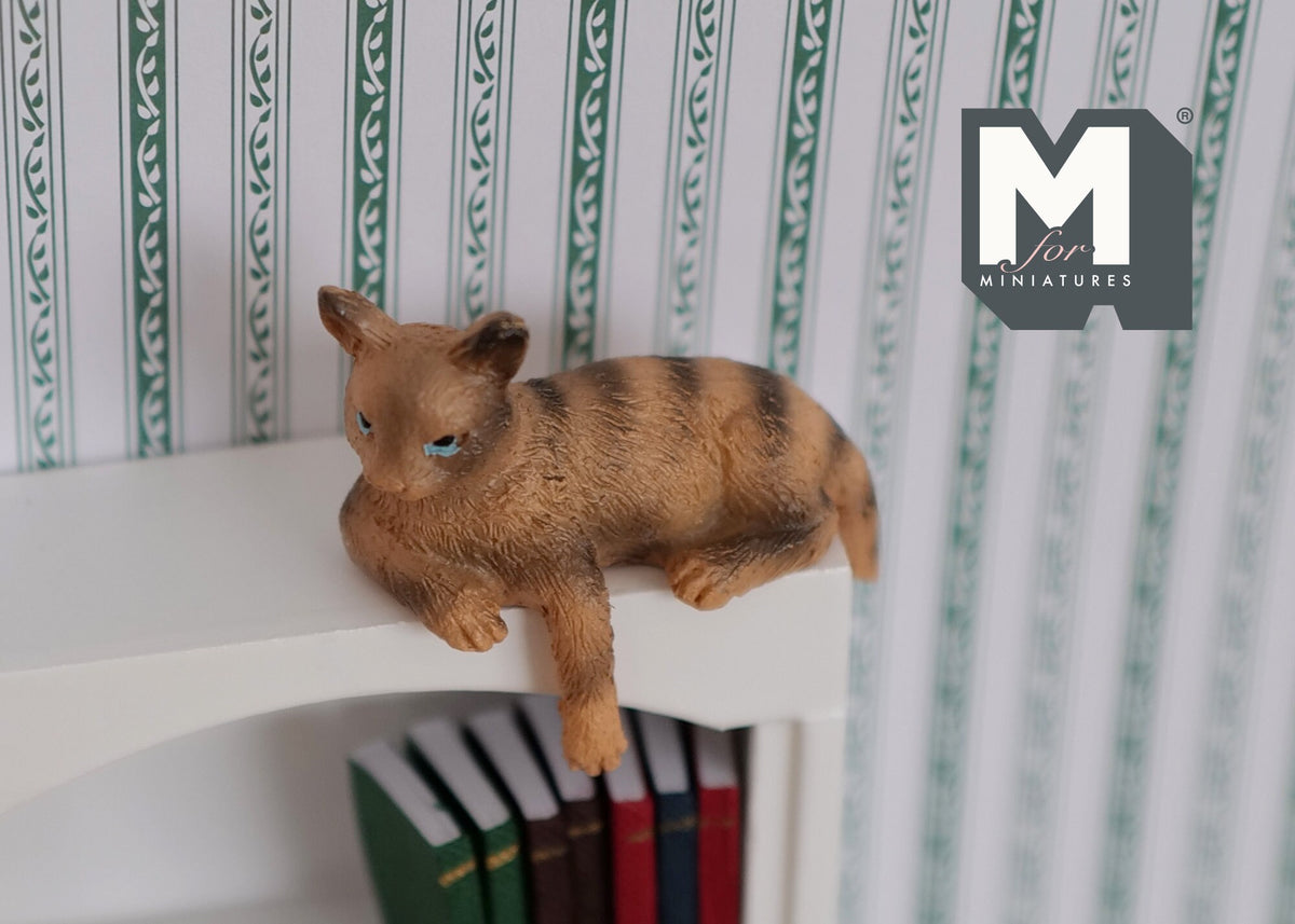 1:12 Scale Miniature Cleo the Tabby Cat, Shelf Sitter with Paws Over Edge, 1-3/4 inch tall, DIY Dollhouse Supply (ginger)
