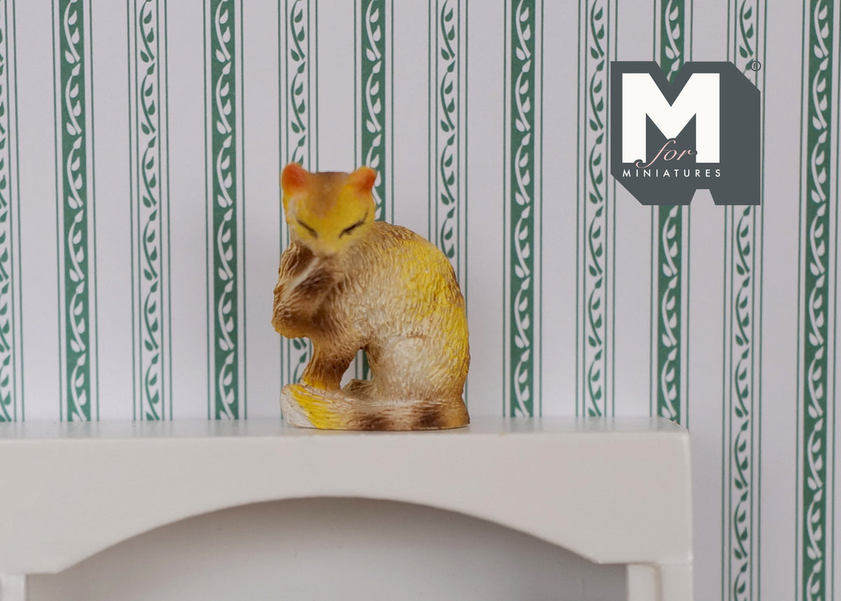 1:12 Scale Miniature Ginger Tabby Cat, Sitting, Grooming, 1-1/8 inch tall, DIY Dollhouse Supply