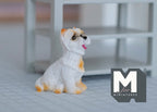 1:12 Scale Miniature Sitting Terrier Dog, 1-9/16 inch tall, DIY Dollhouse Supply (cast resin) (white and tan)