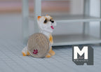 1:12 Scale Miniature Sitting Terrier Dog, 1-9/16 inch tall, DIY Dollhouse Supply (cast resin) (white and tan)