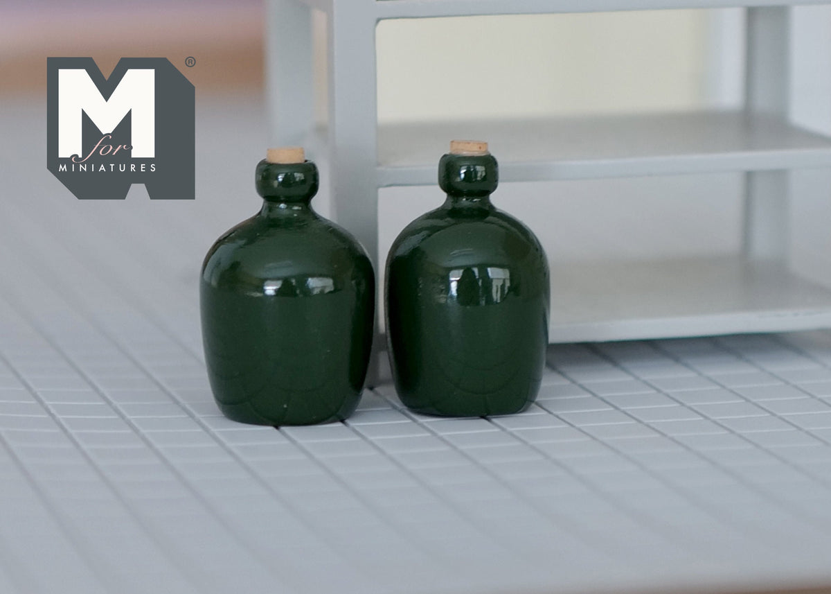 1:12 Scale Miniature Carboy Bottles, Set of 2, 1 inch tall, DIY Dollhouse Supply (dark green)