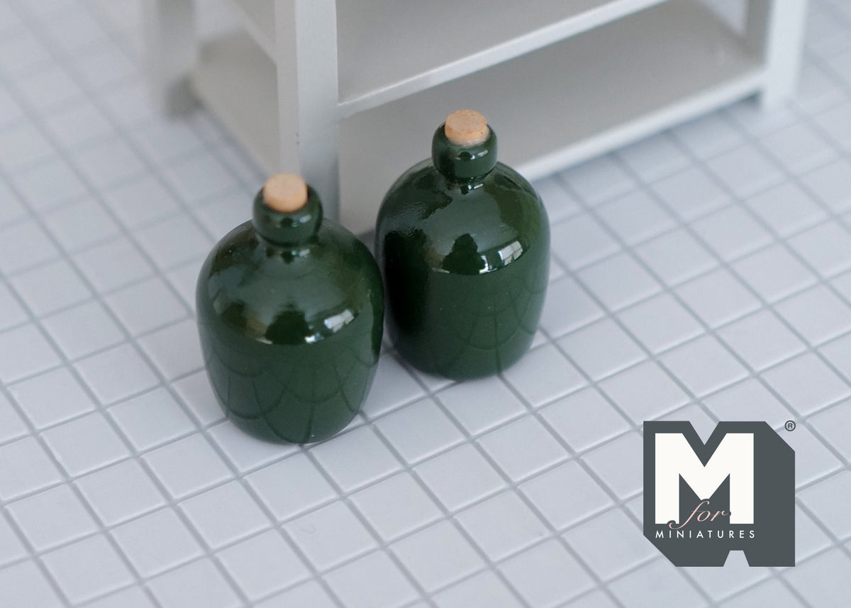 1:12 Scale Miniature Carboy Bottles, Set of 2, 1 inch tall, DIY Dollhouse Supply (dark green)