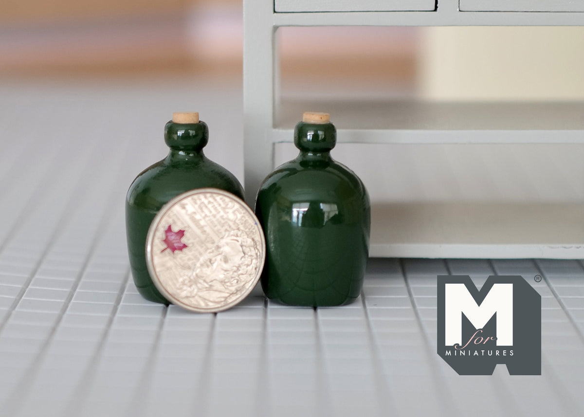 1:12 Scale Miniature Carboy Bottles, Set of 2, 1 inch tall, DIY Dollhouse Supply (dark green)