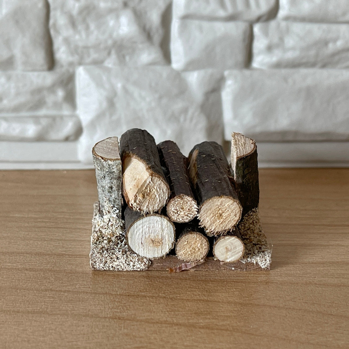 1:12 Scale Miniature Wood Log Pile on Base, 1-1/8 inch tall, DIY Dollhouse Supply