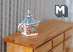 1:12 Scale Miniature Clock Tower Teapot, Fixed Lid, 1-3/8 inch tall, DIY Dollhouse Supply