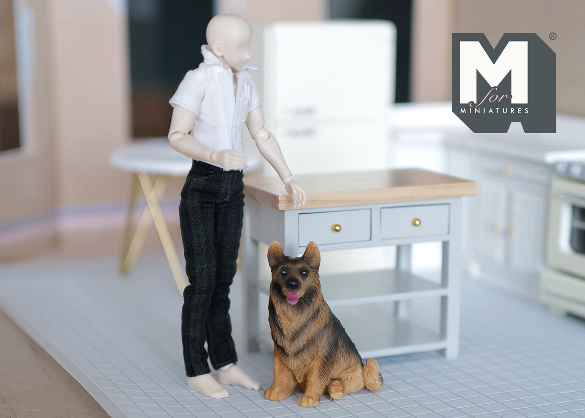 1:12 Scale Miniature Sitting German Shepherd Dog, 2-7/16 inch tall, DIY Dollhouse Supply