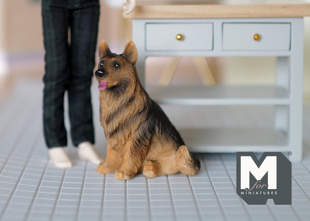 1:12 Scale Miniature Sitting German Shepherd Dog, 2-7/16 inch tall, DIY Dollhouse Supply