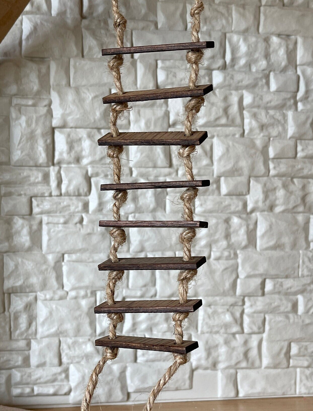 1:12 Scale Miniature Rope Ladder with Wood Rungs, 11-13/16 inch long, DIY Dollhouse Supply