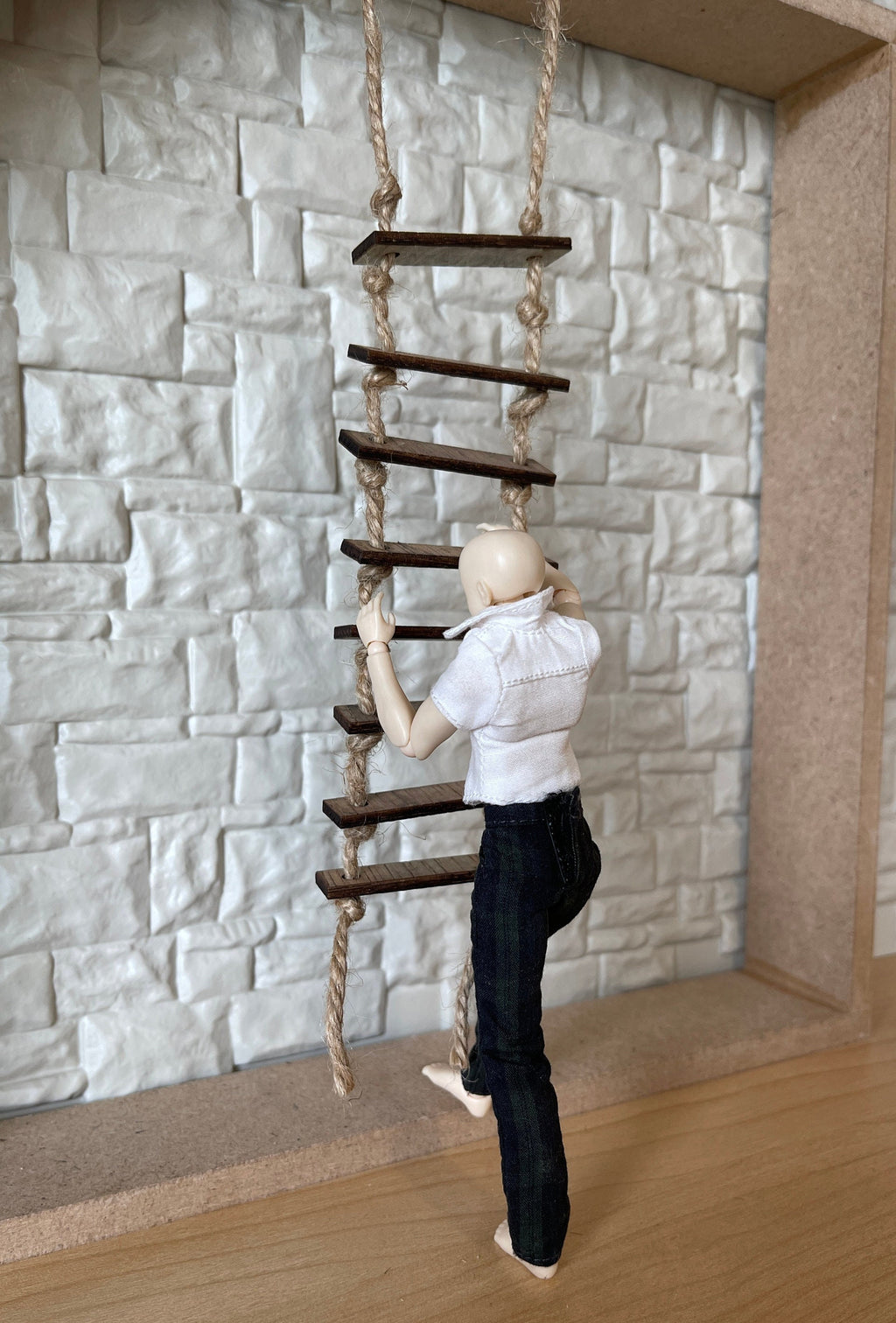 1:12 Scale Miniature Rope Ladder with Wood Rungs, 11-13/16 inch long, DIY Dollhouse Supply