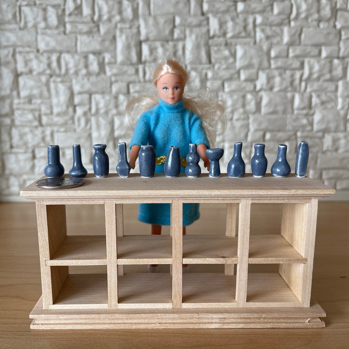 1:12 Scale Miniature Ceramic Vases, Assorted Shapes, Set of 12, 11/16 inch tall, DIY Dollhouse Supply (slate blue) (extra small)