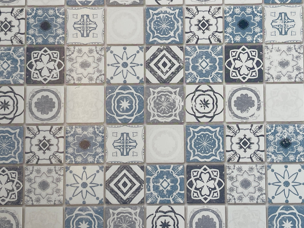Miniature Azure Embossed Mediterranean Tile Sheet, 15-15/16 x 11-5/8 inch, DIY Dollhouse Supply