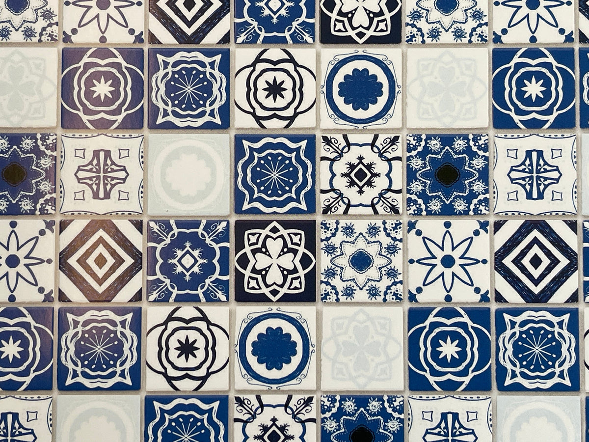 Miniature Blue Embossed Mediterranean Tile Sheet, 15-15/16 x 11-5/8 inch, DIY Dollhouse Supply