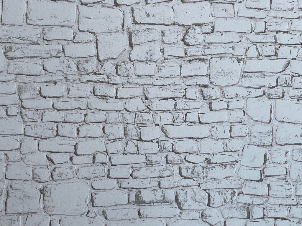 Miniature Whitewashed Embossed Stone Wall Sheet, 15-15/16 x 11-5/8 inch, DIY Dollhouse Supply