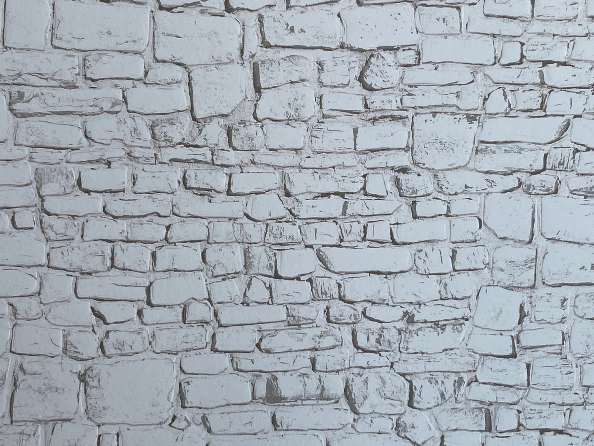 Miniature Whitewashed Embossed Stone Wall Sheet, 15-15/16 x 11-5/8 inch, DIY Dollhouse Supply
