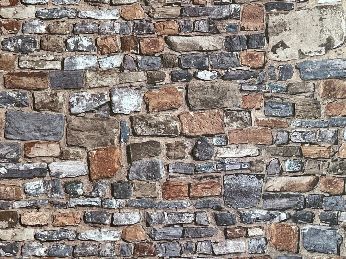 Miniature Multicolor Embossed Stone Wall Sheet, 15-15/16 x 11-5/8 inch, DIY Dollhouse Supply