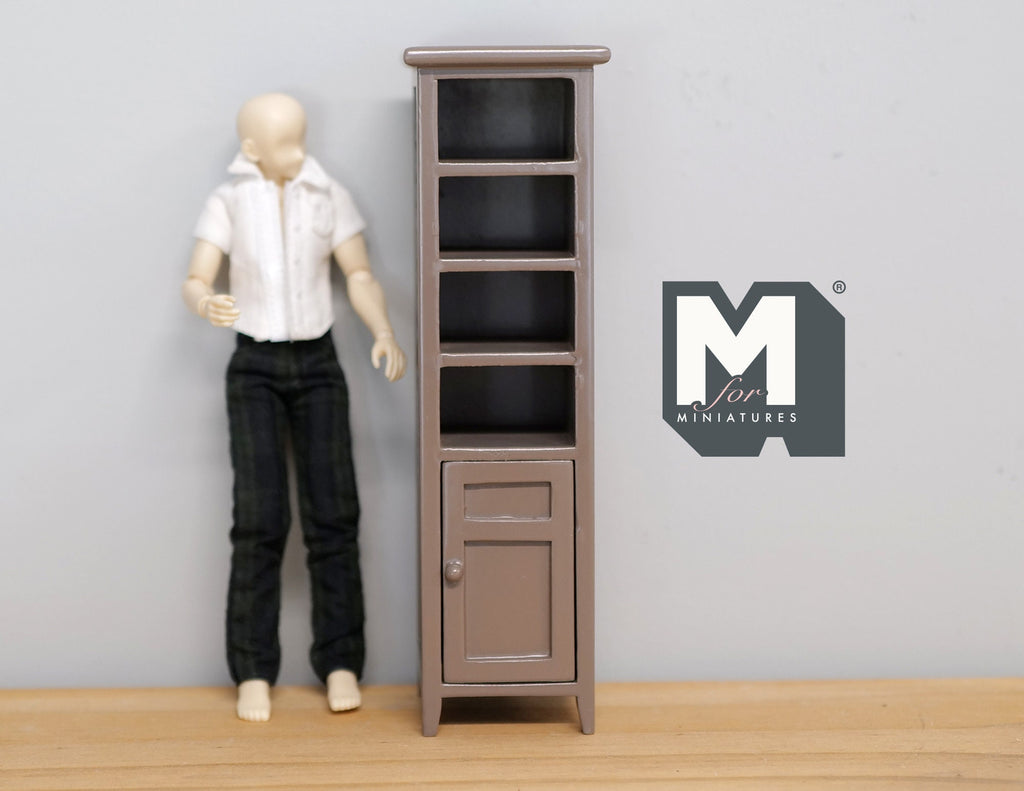1:12 Scale Miniature Wood Bathroom Cabinet, Open Shelves and Door, 6 inch tall, DIY Dollhouse Supply (brown)