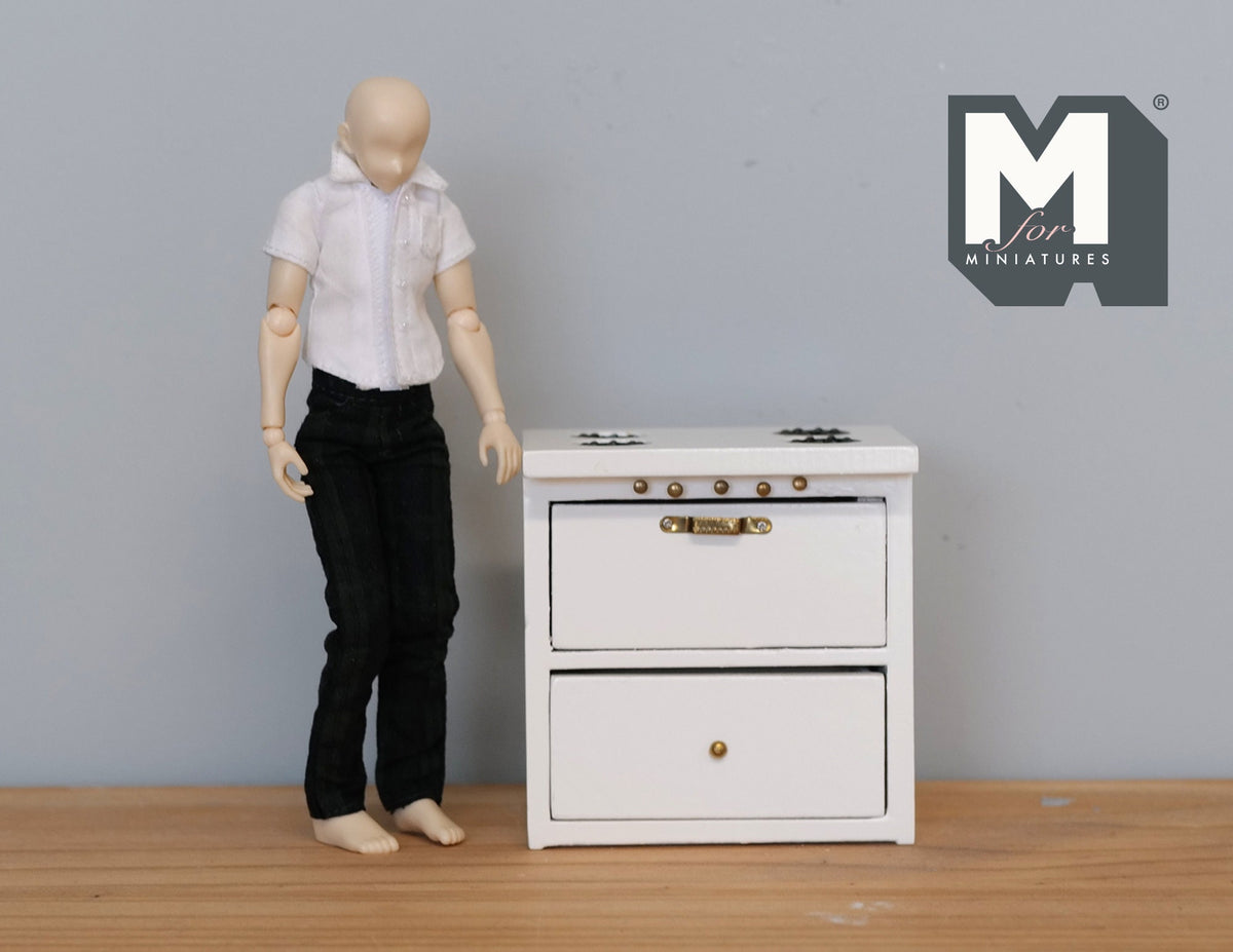 1:12 Scale Miniature Kitchen Range with 4 Burner Cooktop and Drawer, 2-15/16 inch tall, DIY Dollhouse Supply (white)