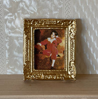 1:12 Miniature Paint in Victorian Style Ornate Gold Frame Portrait of Young Boy - F056