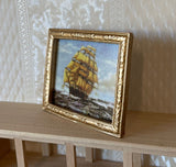 1:12 Miniature Paint in Ornate Gold Frame Sailing Galleon , Sailing Sailboat , Brigantine Paint - F054