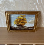 1:12 Miniature Paint in Ornate Gold Frame Sailing Galleon , Sailing Sailboat , Brigantine Paint - F054