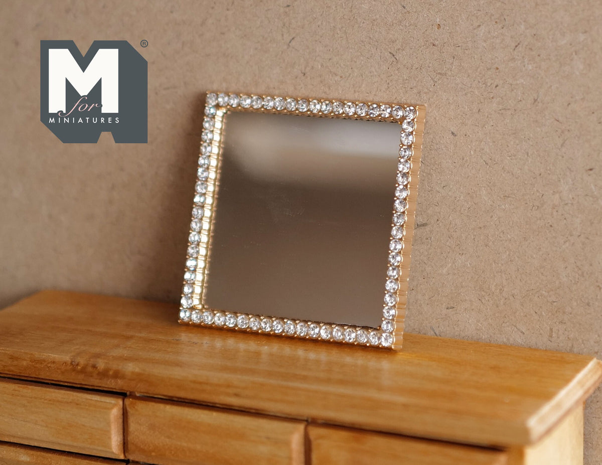 1:12 Dollhouse decoration accessories miniature square mirrors with small mirror stones on the side (rose gold) - F039