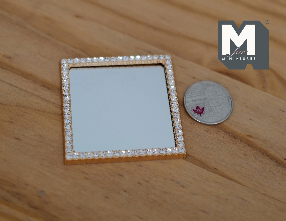 1:12 Dollhouse decoration accessories miniature square mirrors with small mirror stones on the side (rose gold) - F039