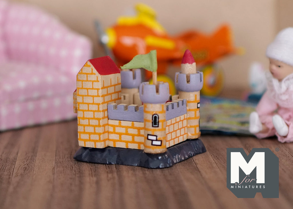 1:12 Scale Miniature Wood Toy Castle, Turrets and Drawbridge Door, 1-11/16 inch tall, DIY Dollhouse Supply