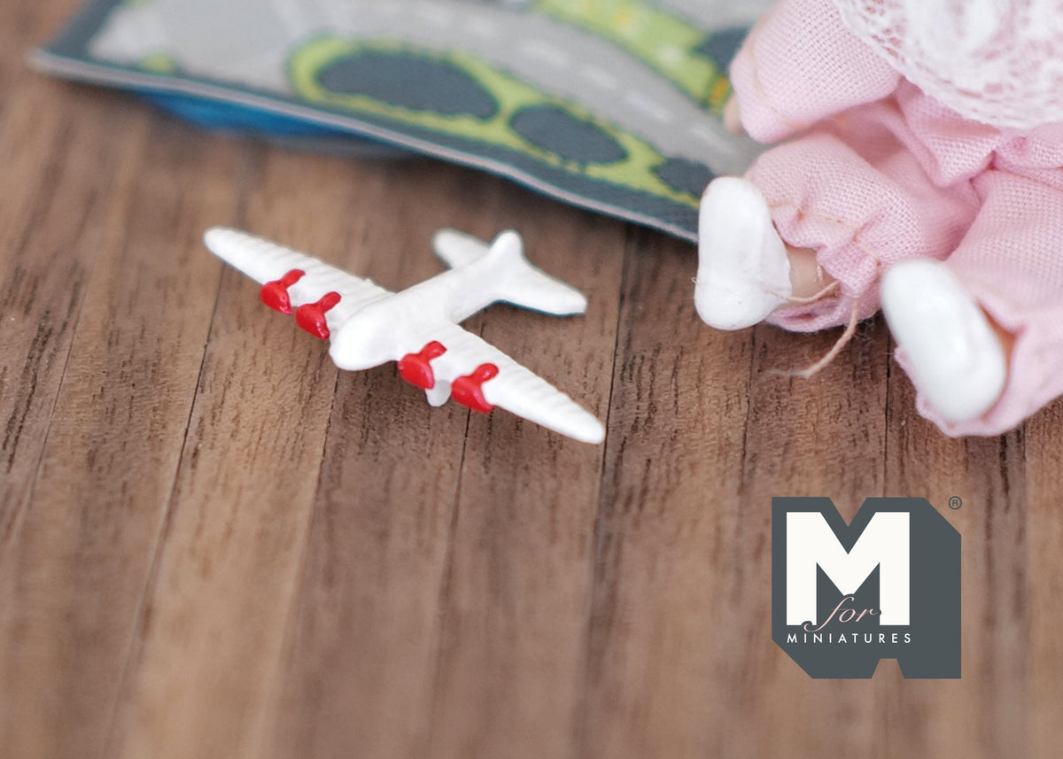 1:12 Scale Miniature Toy Biplane, 1-3/8 inch long, DIY Dollhouse Supply (white)