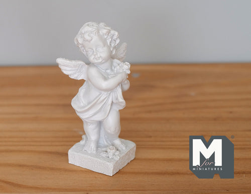1:12 Scale Miniature Angel Statue on Square Pedestal, 3-3/8 inch tall, DIY Dollhouse Supply (white)