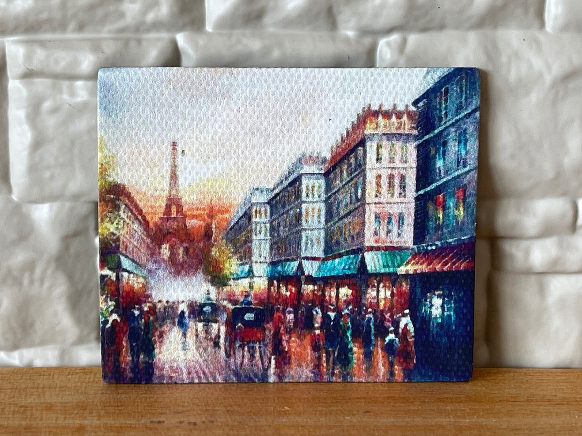1:12 Scale Miniature Rainy City Street Canvas Print, 2-5/16 inch wide, DIY Dollhouse Supply