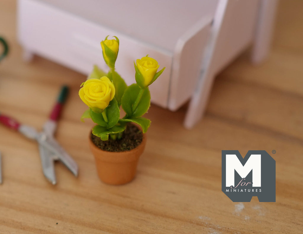 1:12 Miniature Clay Rose Planter Pot , Miniature Potted Flowers , Dollhouse Potted Flowers , Dollhouse Flowers , Miniature Flowers - H032