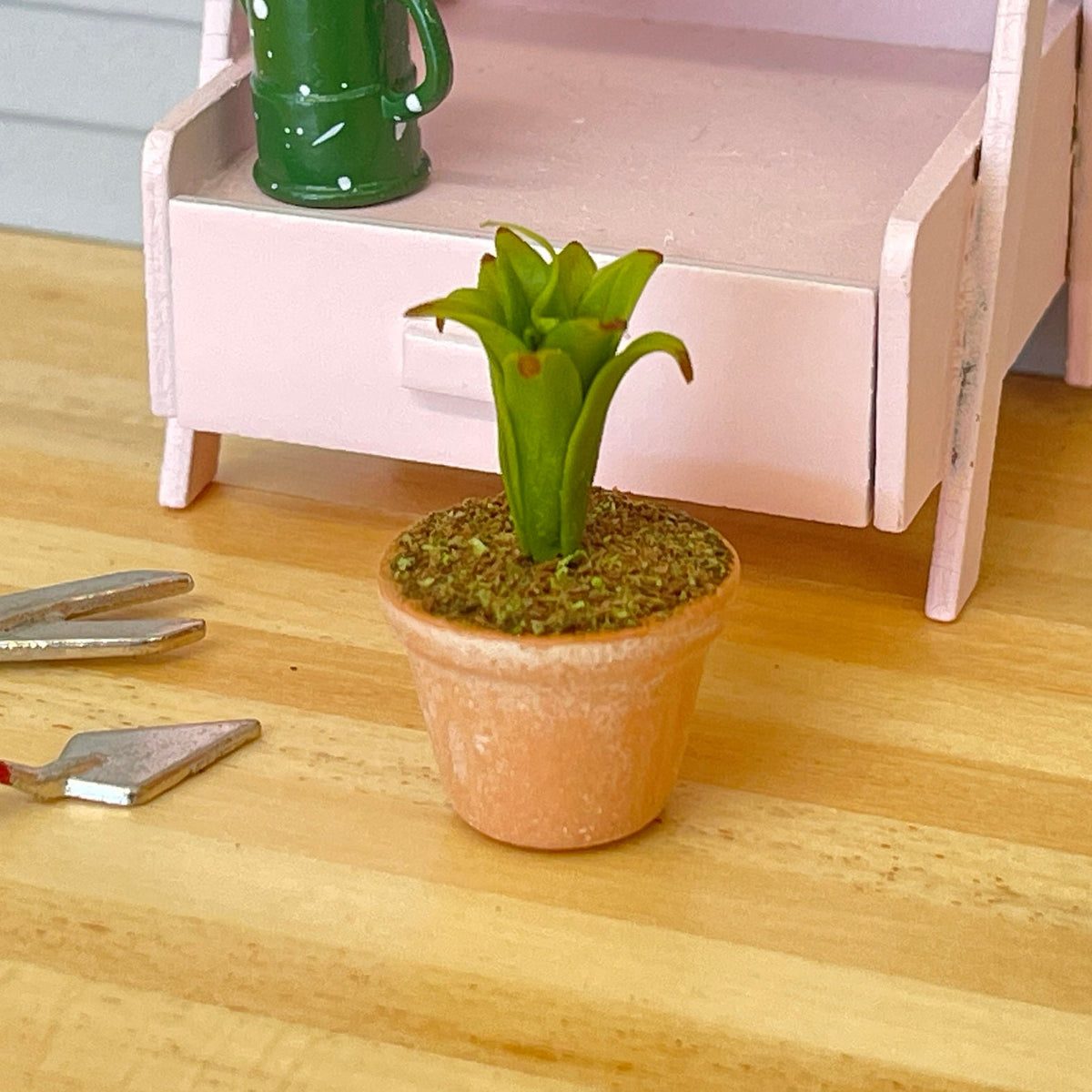 1:12 Scale Miniature Potted Plant with Spiky Green Leaves, Terracotta Pot, 1-7/16 inch tall, DIY Dollhouse Supply