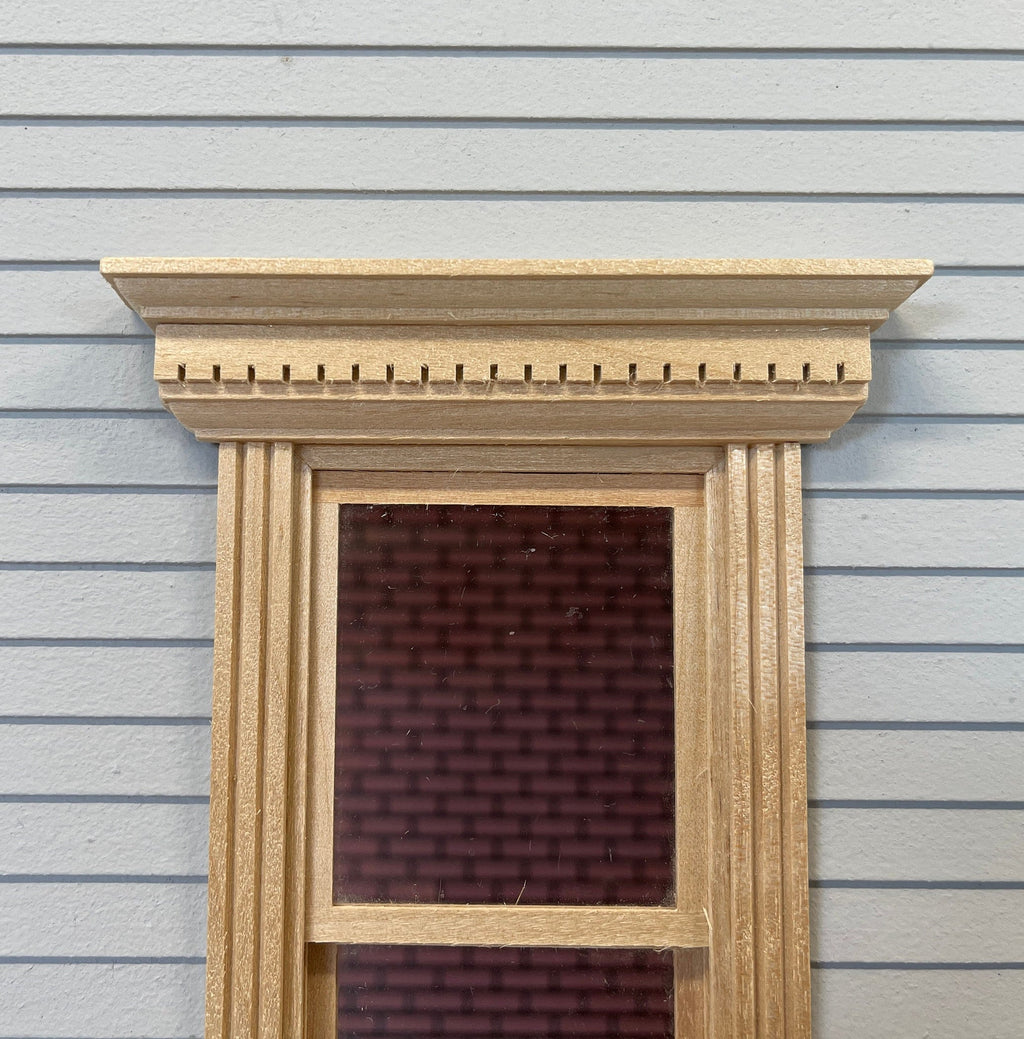 1:12 Scale Miniature Double Hung Window with Dentil Pediment and Back Trim, 5-11/16 inch high Dollhouse Supply