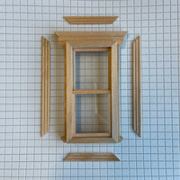 1:12 Dollhouse Miniature Hung Window Frame with Dental Pediment and Back Trim , Unpainted Window Frame