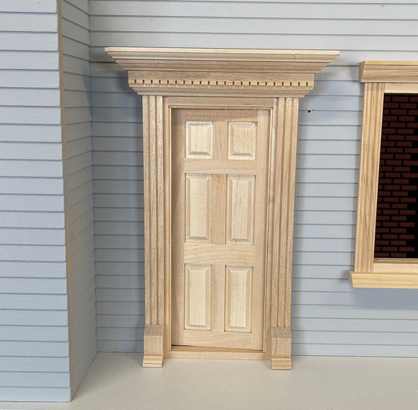 1:12 Dollhouse Front Door with Dental Pediment Yorktown Door Panel (back trims sold separately)