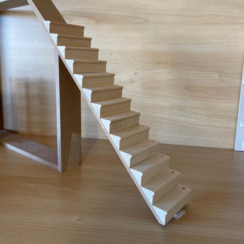 1:12 Scale Miniature Unfinished Dollhouse Staircase Kit with Balusters and Handrail, 13 Treads, 2-11/16 inch wide (Right Handrail)